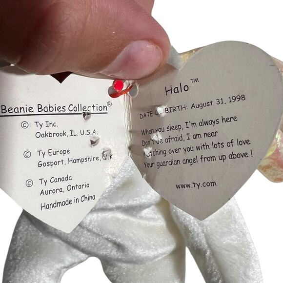 Ty Beanie Baby HALO Angel Bear 1998 Retired Both Tags Collectible - Picture 3 of 3